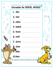 Unscramble the Dental Words activity sheet - Pediatric Dentist in Keller, Fort Worth and Southlake, TX - Bridget McAnthony, DDS